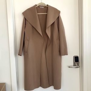 Wool Long Wrap Draped Coat, Camel OS, GUC